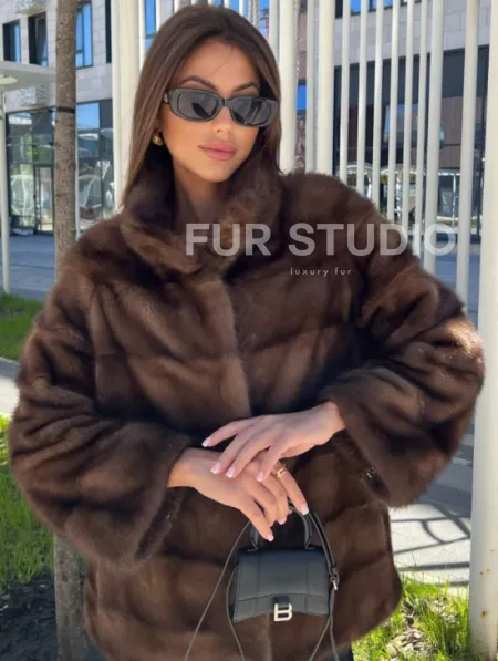 Шуба из соболиной норки с воротником стойка - фото 0