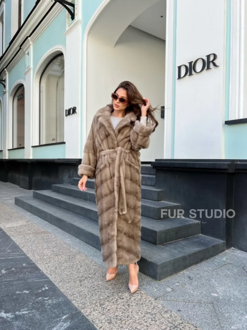 Норковое пальто - цвет капучино - фото 3