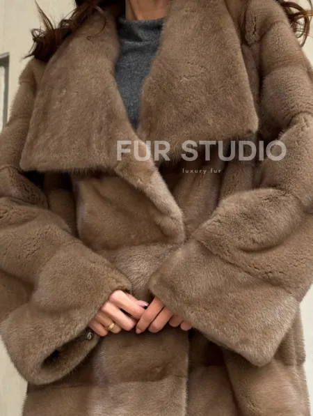 Норковая шуба бежевая - фото 2