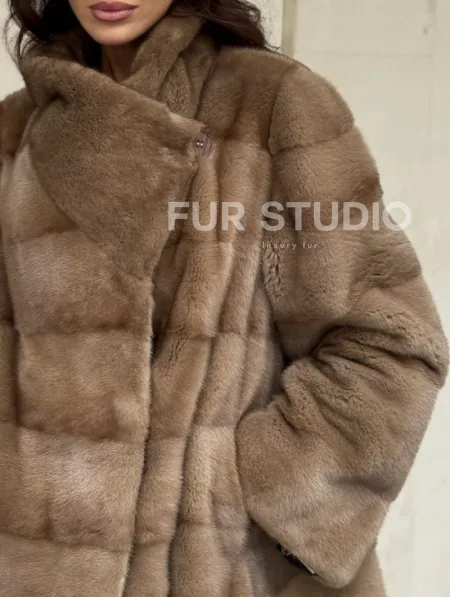 Норковая шуба бежевая - фото 3