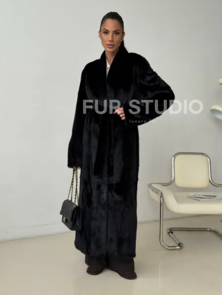Длинная черная норковая шуба - фото 7