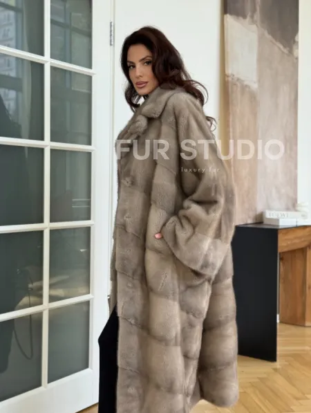 Серо-голубая норковая шуба - фото 8