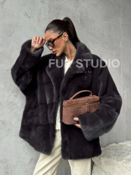 Меховой полушубок из норки  графит - фото 11