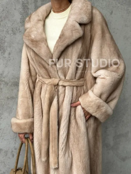 Длинная норковая шуба пастель - фото 2