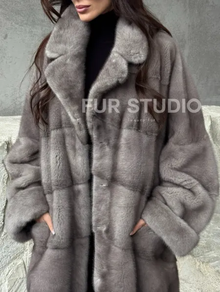Серая норковая шуба oversize - фото 1
