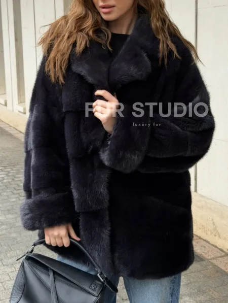 Норковый полушубок - английский воротник - фото 1