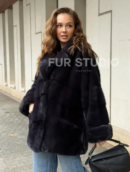 Норковый полушубок - английский воротник - фото 0