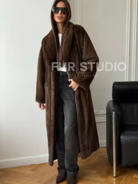 Норковое пальто - воротник шаль - фото 3