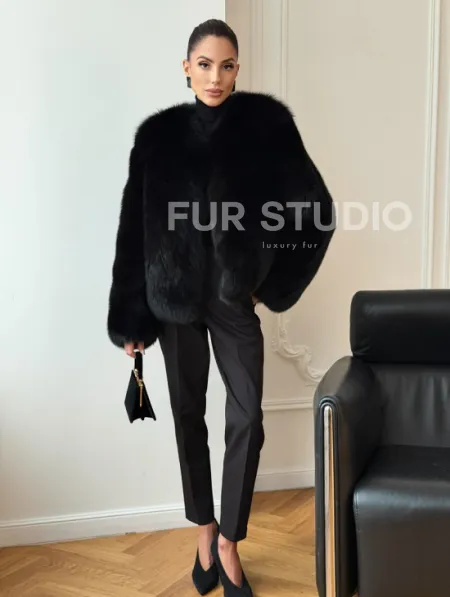 Черная короткая шуба из песца - фото 4