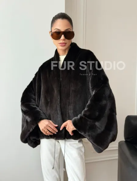 Короткая норковая шуба - пончо - фото 11