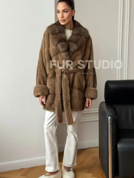 Шуба норка - воротник куница - фото 6