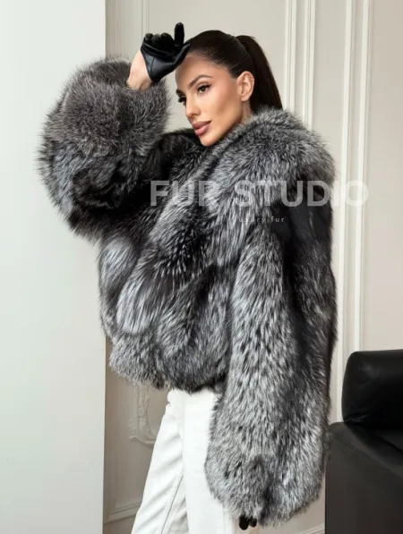 Кроп-шуба из чернобурой лисы - фото 7
