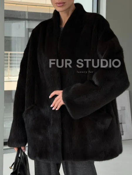 Модный норковый жакет «тренд 2026» Dark Espresso - фото 1