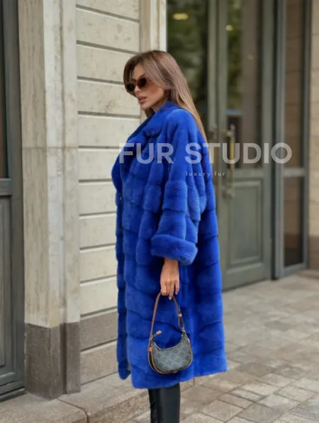 Шуба из меха норки - цвет синий - фото 4