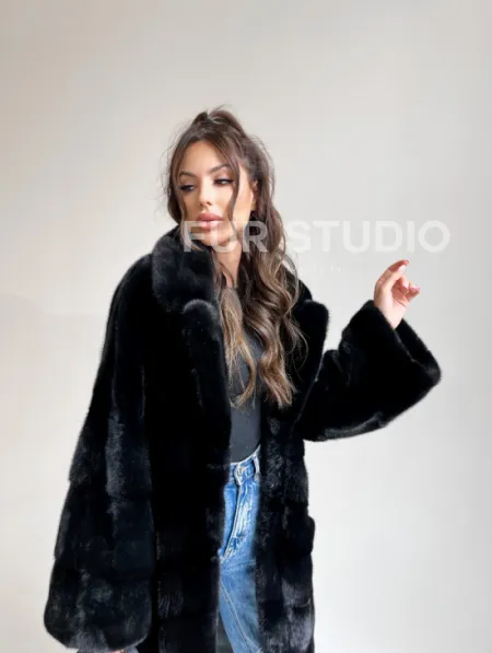 Черная норковая шуба из аукционной норки NAFA - фото 1