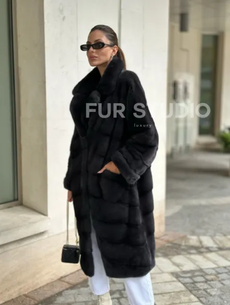 Шуба норковая кимоно - темный графит - фото 3