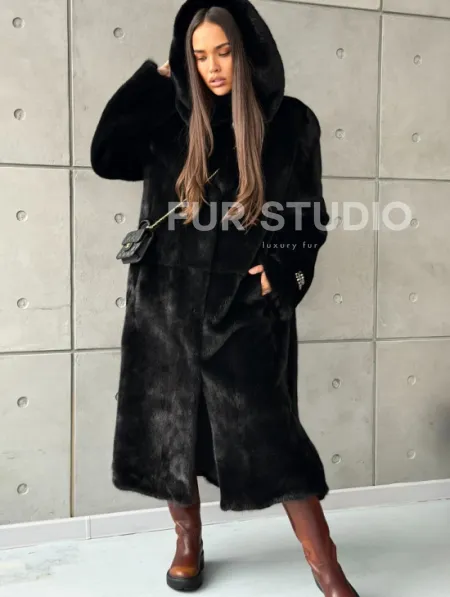 Шуба из норки Blackglama с капюшоном - фото 3