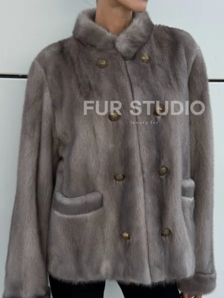 Жакет норковый в цвете сапфир - фото 2