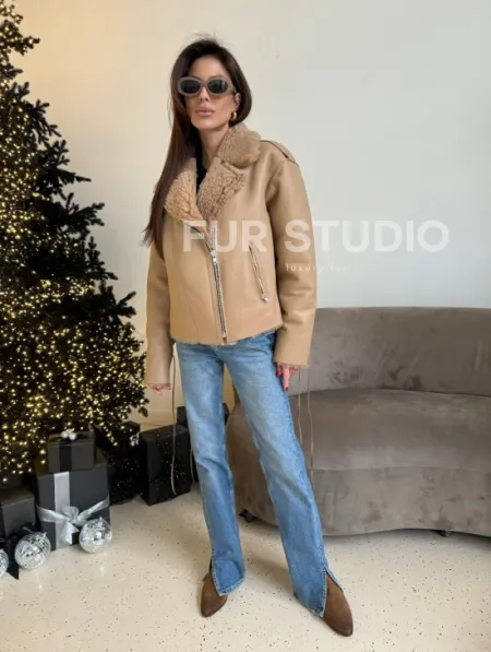 Дубленка - куртка со шнуровкой на спине - фото 6