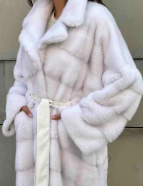 Норковая шуба с английским воротником - цвет колотый лед - фото 2