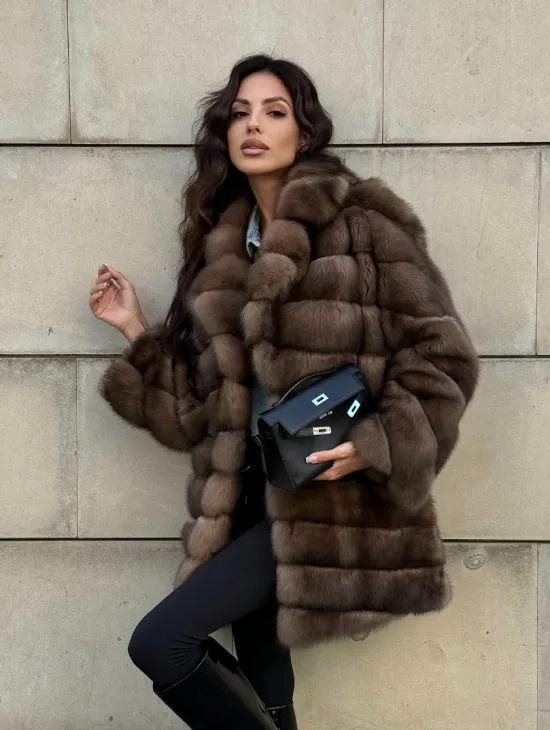 Меховое манто из баргузинского соболя с диагональной раскладкой, SILVER 1-2 - фото 11