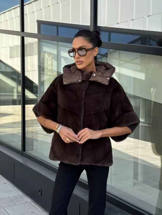 Норковый пуховик-жилет 2в1  цвет соболь - фото 12