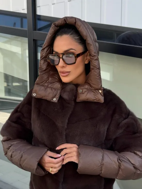 Норковый пуховик-жилет 2в1  цвет соболь - фото 3