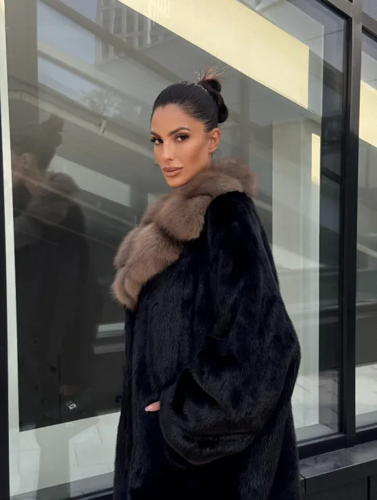 Женское меховое полупальто из норки- воротник куница - фото 4