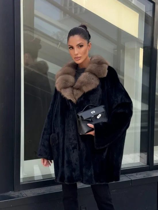 Женское меховое полупальто из норки- воротник куница - фото 7