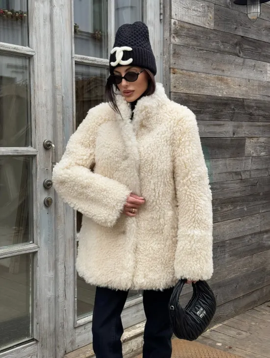 Женская шуба - дубленка двухсторонняя из натурального меха тиградо, стойка воротник - фото 8