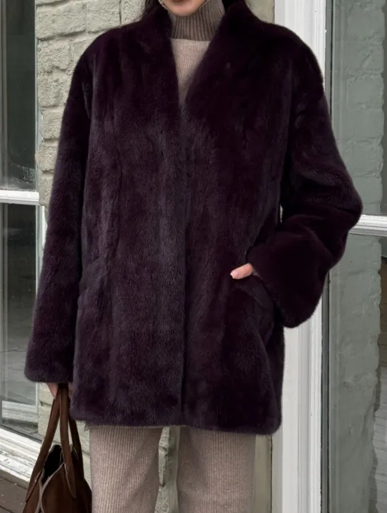 Короткий женский полушубок из меха норки VINTAGE BURGUNDY - фото 1