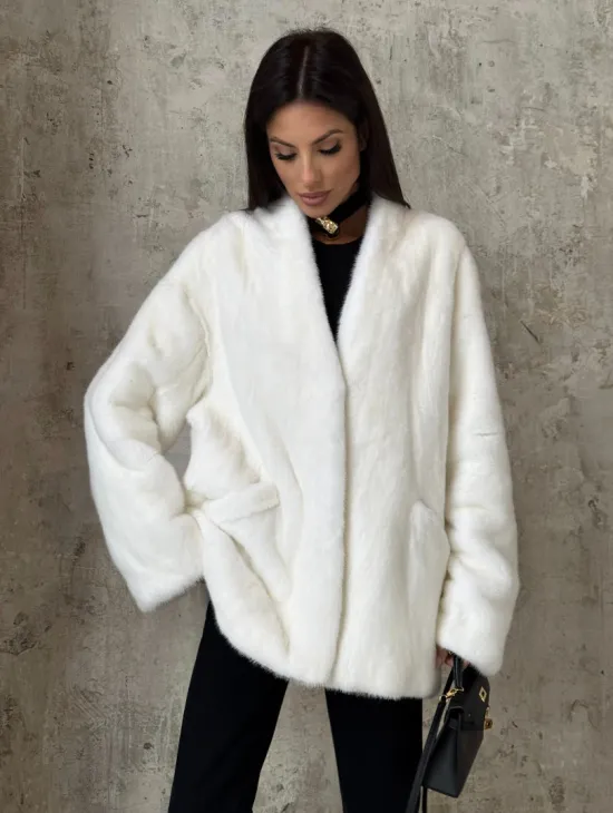 Белоснежный жакет - полушубок из меха норки SAGA FURS - фото 6