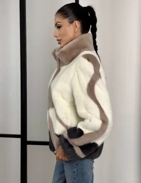 Норковый бомбер на молнии стойка воротник - фото 3