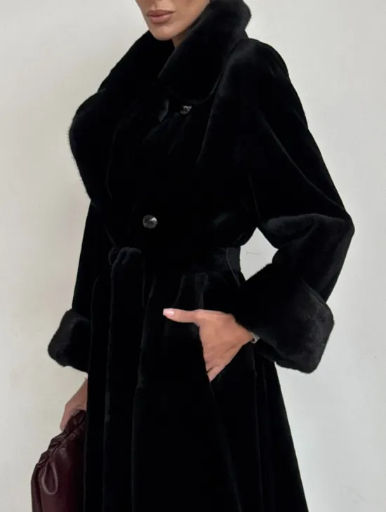 Элитная шуба из меха стриженой черной норки - фото 2