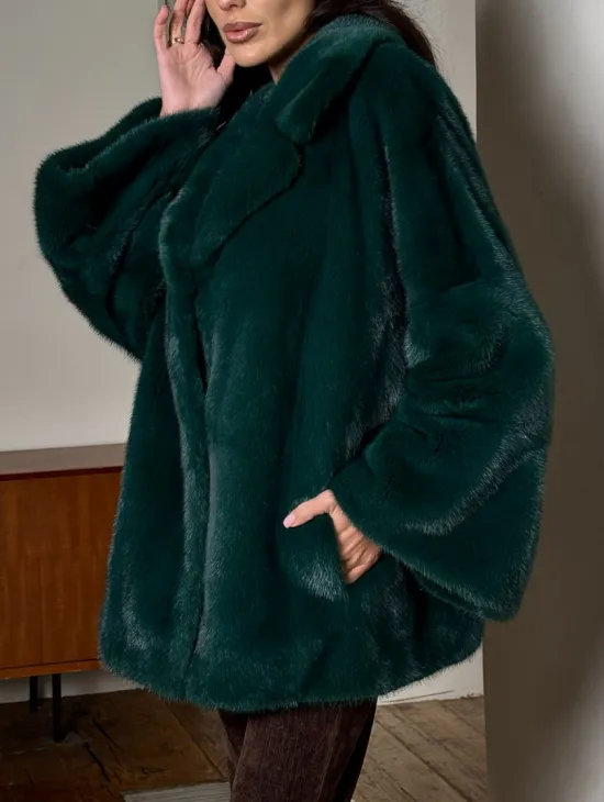 Изумрудная укороченная норковая шуба с английским воротником - фото 2