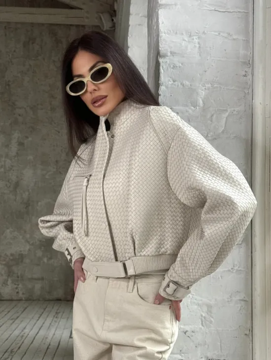 Женская курточка - бомбер из плетеной кожи Ivory - фото 11