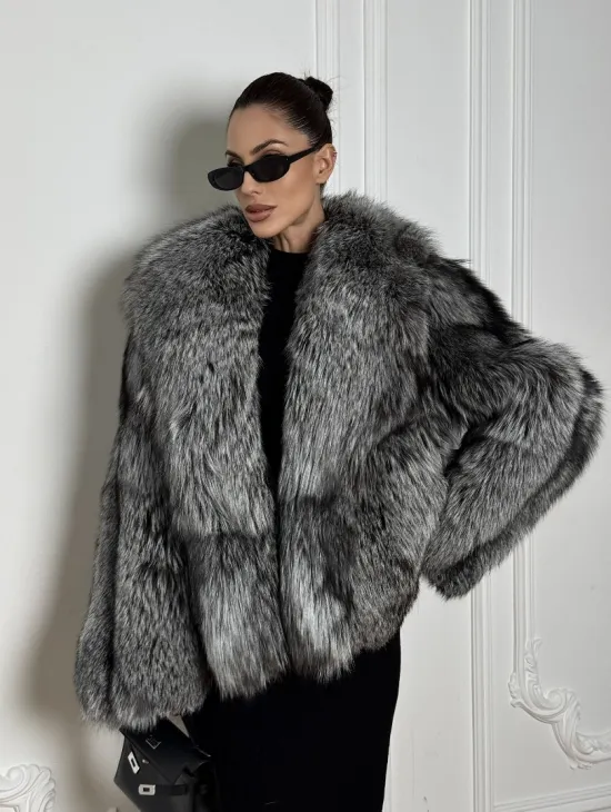 Полушубок из чернобурки A la Vintage с шалевым воротником - фото 8