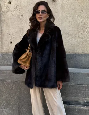 Норковая шуба в цвете махагон - фото 0