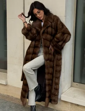 Норковая шуба в цвете соболь с английским воротником - фото 8