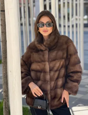 Шуба из соболиной норки с воротником стойка - фото 1