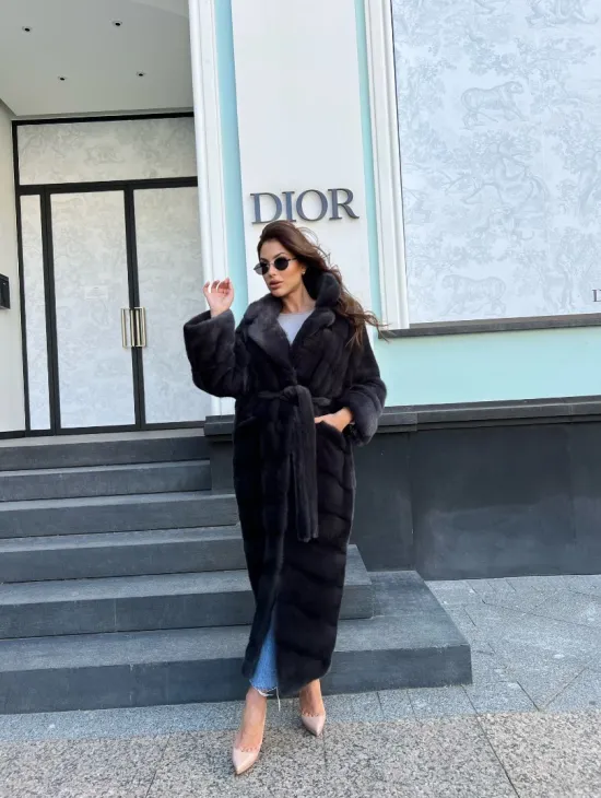 Длинная норковая шуба в цвете графит - фото 2