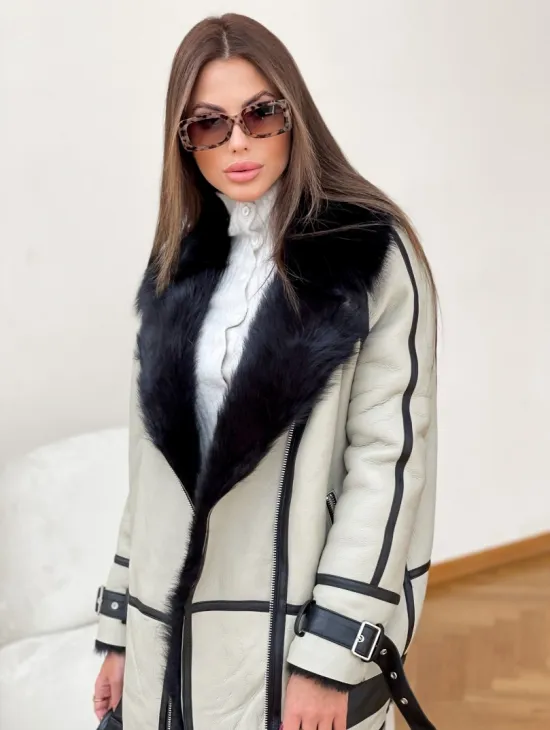 Дубленка на мехе тосканы в цвете Grey - фото 0