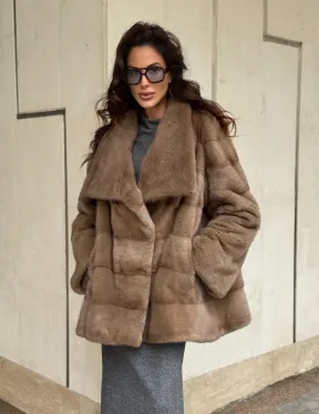 Норковая шуба бежевая - фото 12