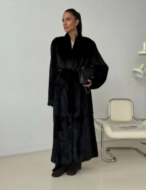 Длинная черная норковая шуба - фото 11