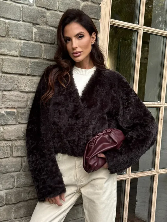 Укороченная шуба из овчины калган - фото 6