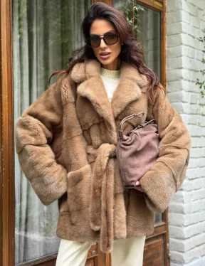 Полушубок норковый (бежевый) - фото 0