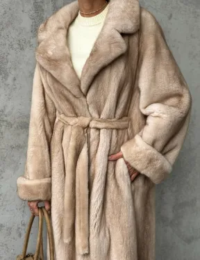 Длинная норковая шуба пастель - фото 2