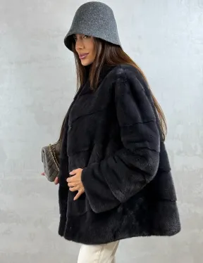 Полушубок норковый - темный графит - фото 2