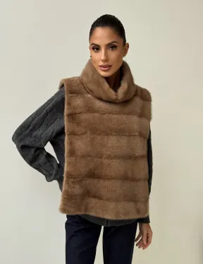 Бежевая норковая манишка - фото 7