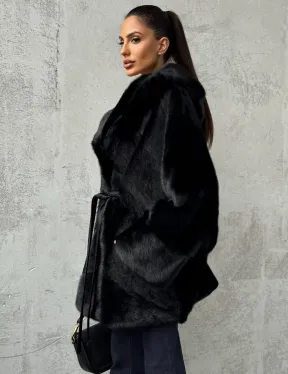 Полушубок черный норковый с капюшоном - фото 5